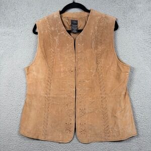 Outbrook Womens XL Leather Embroidered Tan Whipstitch Vest Boho Cowgirl Western